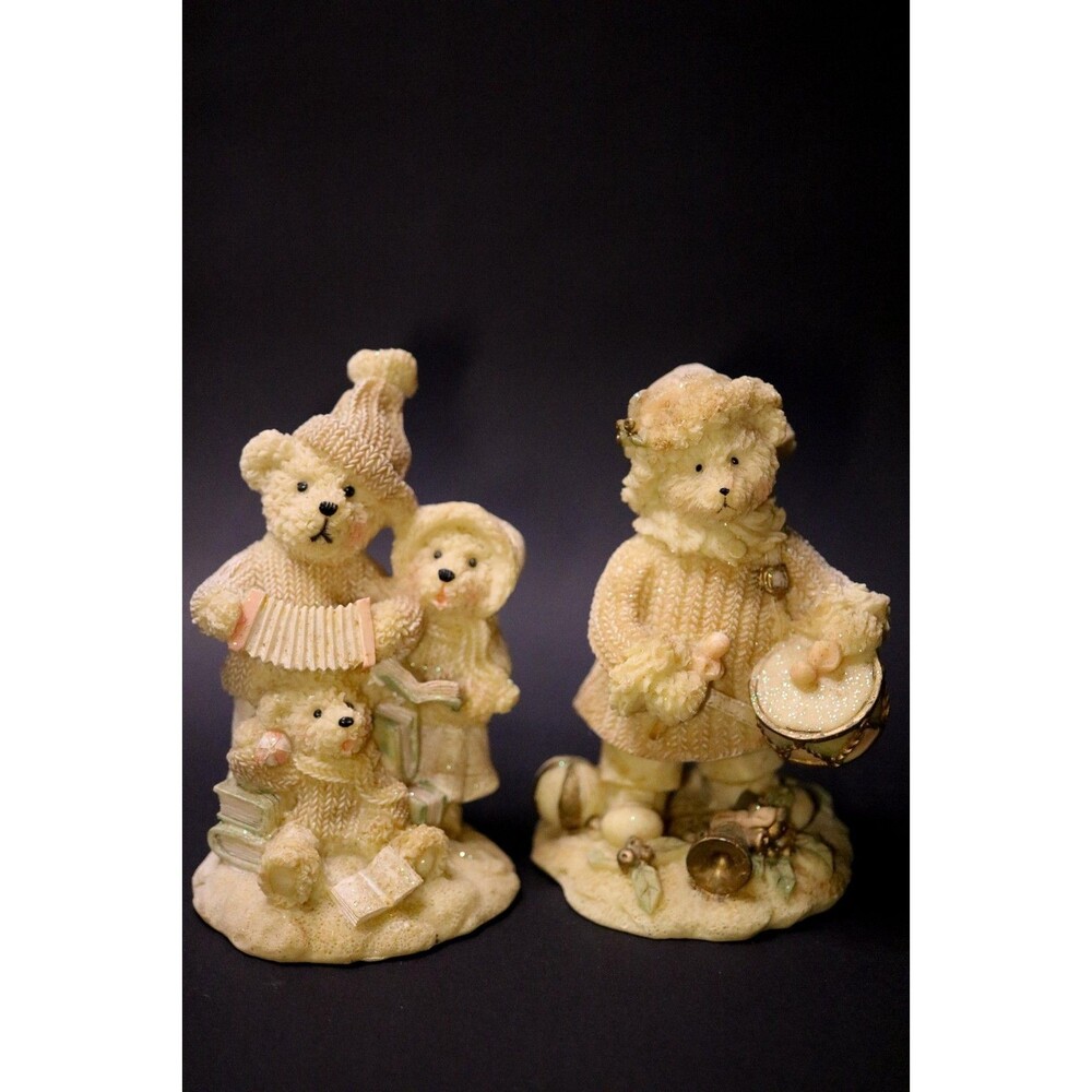 Bear figurines, glittery, christmas, instruments, vintage